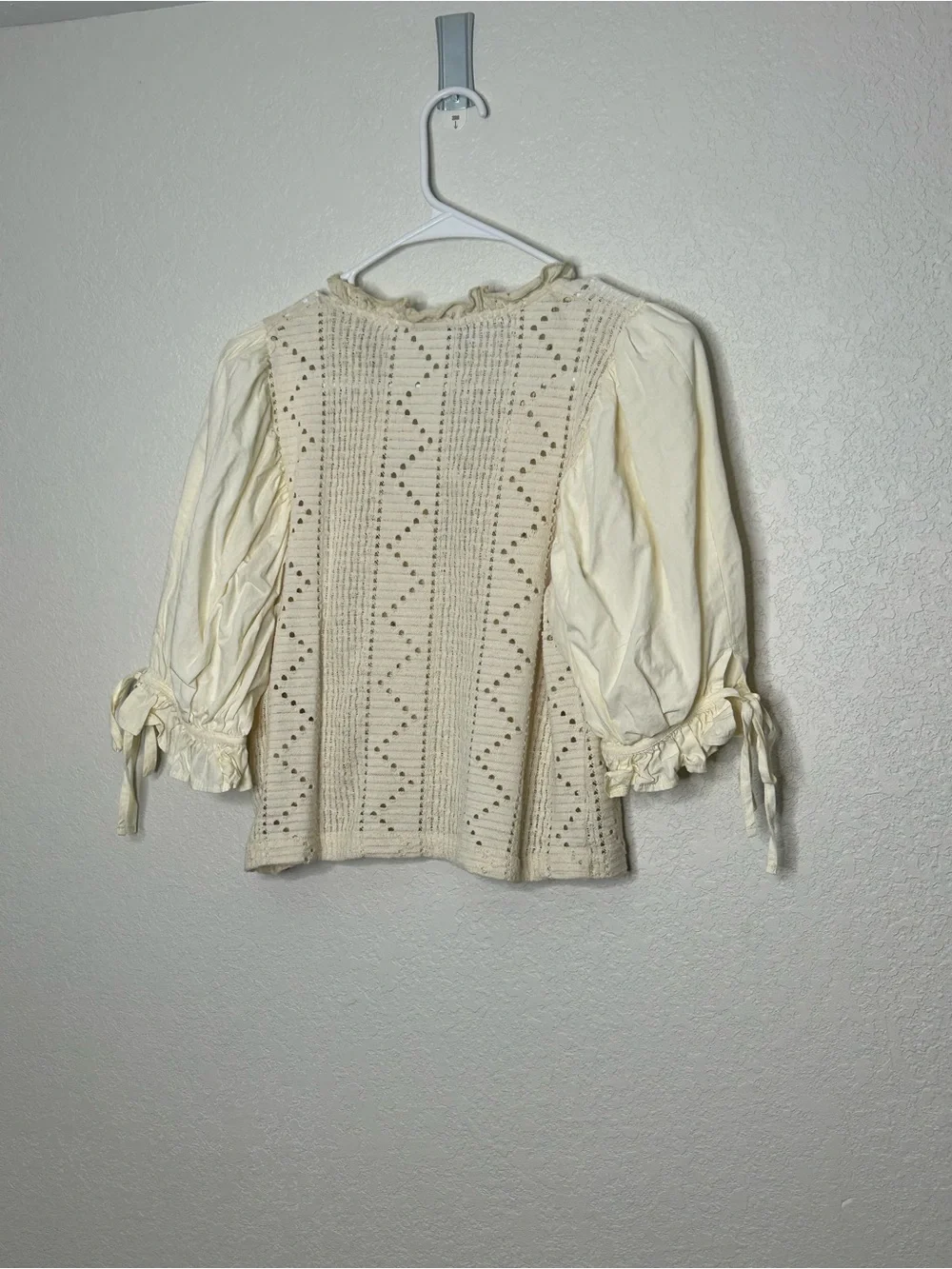 Zara Cream Crochet Tie-Front Peasant Blouse